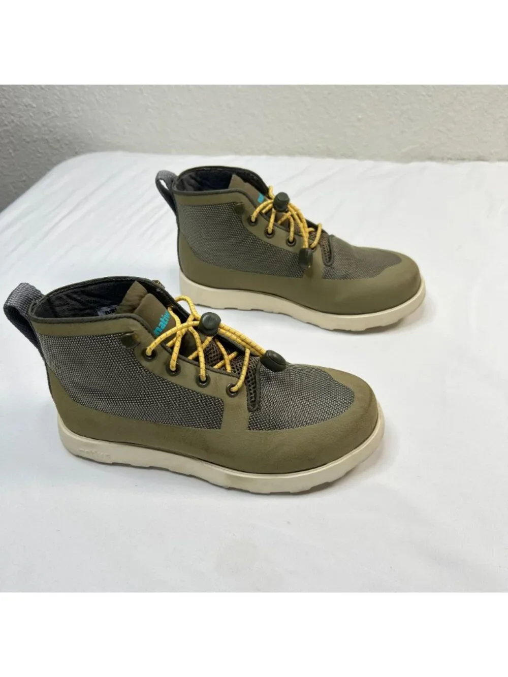 Native Fitzroy Child High Top Sneaker Boot Olive Green water Resist unisex Kids